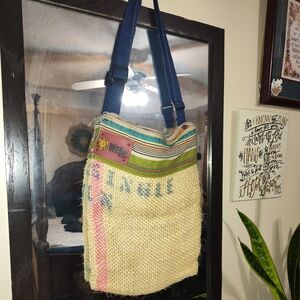 WEBE  Hoat Culture Burlap Hobo Crossbody Bag Unique USA Hippie